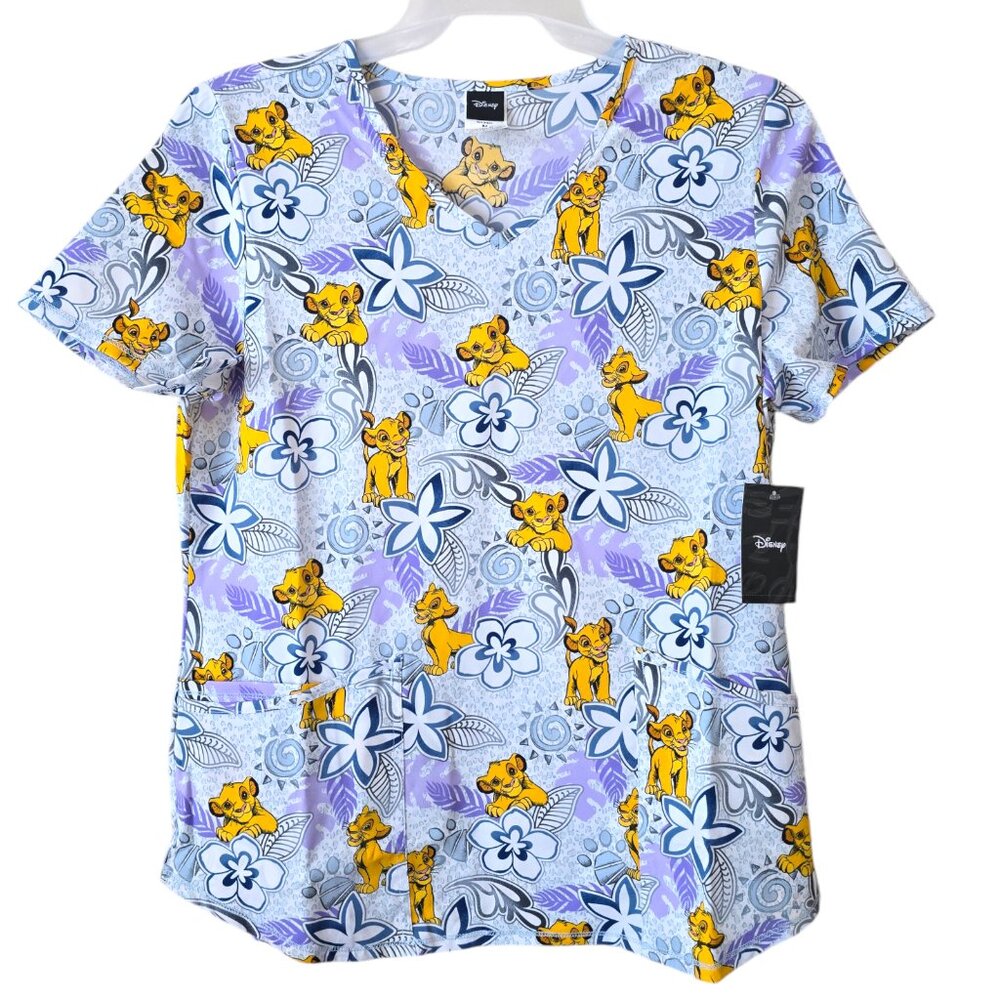 Scrubstar V-Neck Disney Simba Lion King Scrub Top Womens Short Sleeve Very Soft